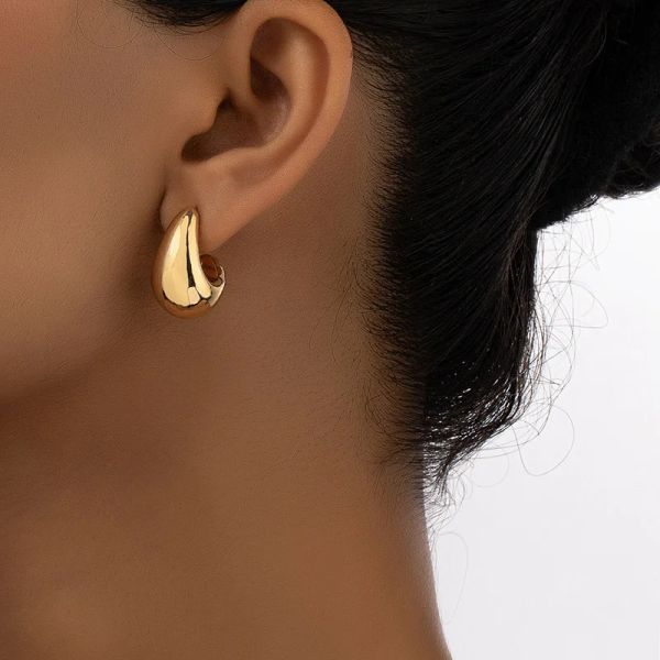 Vintage chunky dome drop earrings for women in 14k yellow gold, featuring thick teardrop designs perfect as statement wedding jewelry or gifts