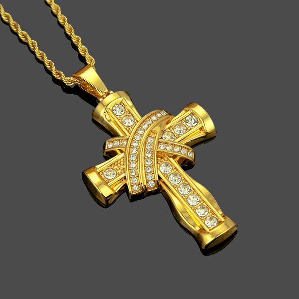 Vintage gold cross pendant necklace for hip hop fashion lovers, perfect as a stylish gift for men and women