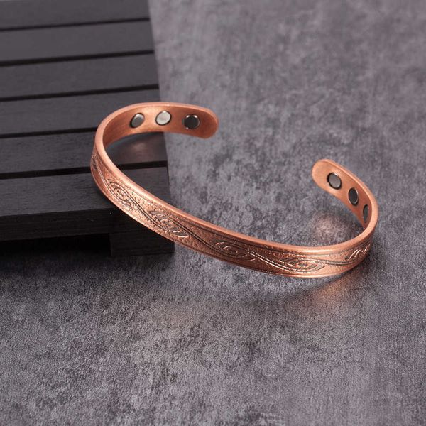 Vintage magnetic copper bangles for women, adjustable open cuff design to support health and energy