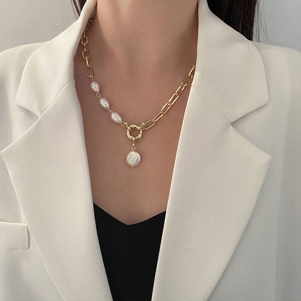 Vintage pearl pendant necklaces with metal stitching, stylish women's sweater chains for weddings, parties, and fashionable gifts