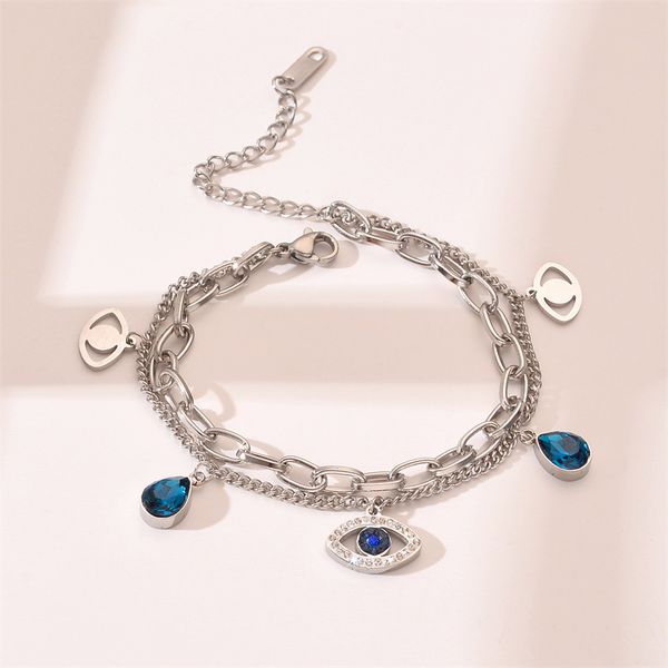 Vintage two-tier evil eye charm bracelet, stainless steel jewelry perfect for gifting