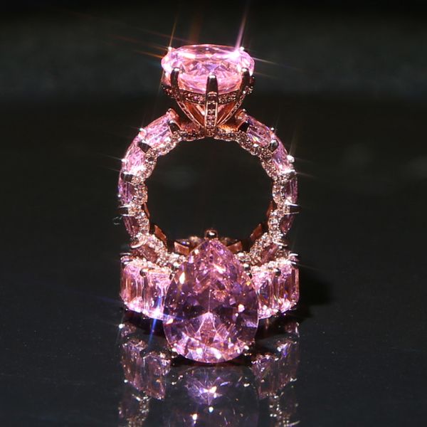 Vintage-inspired 8ct pink cubic zirconia wedding ring in sterling silver, perfect for women's bridal jewelry and engagement bands