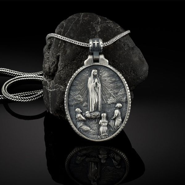 Virgin Mary pendant necklace for Catholic men, a Christian religious accessory