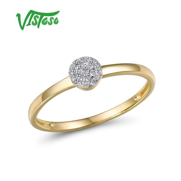 VISTOSO Pure 14K Yellow Gold Sparkling Diamond Dainty Round Circle Ring for Women's Anniversary Trendy Fine Jewelry