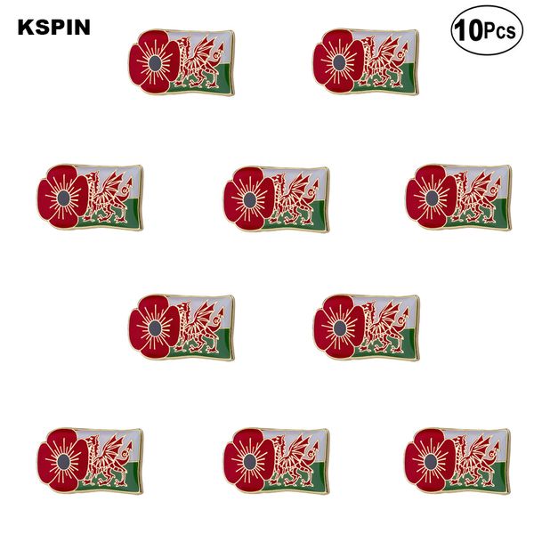 Wales Poppy Flower Lapel Pin Flag badge Brooch Pins Badges 10Pcs a Lot