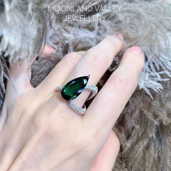 Water Drop Emerald White Gold Filled Ring for Women's Wedding, Bridal, or Engagement Jewelry Gift
