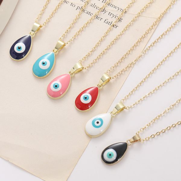 Water drop enamel evil eye pendant necklace for women, a Turkish lucky eye choker perfect for weddings and parties