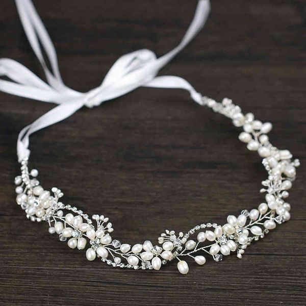 Wedding hair accessories with freshwater pearls, handwoven rhinestone bridal headdress for dresses