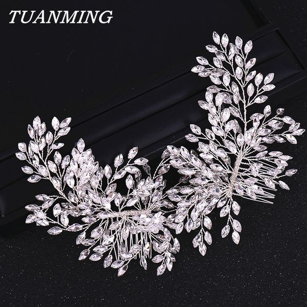Wedding hair accessory featuring a double comb bridal headband with crystal embellishments