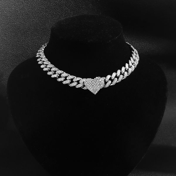 Wedding Jewelry Sets: Miami Cuban Link Chain Gold-Plated Women's Necklace with Simulated Diamonds Punk Choker Jewelry