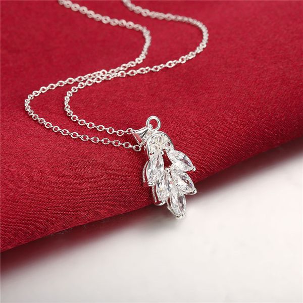 wedding Leaves women's sterling silver plate Necklace,fashion 925 silver pendant Necklace with chains GN369
