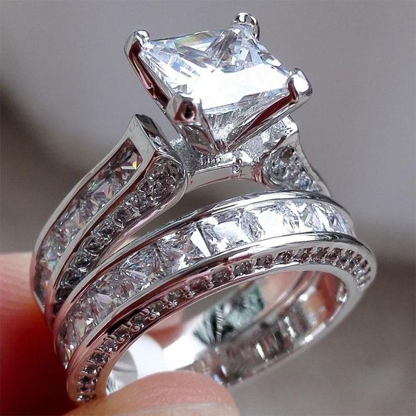 Wedding Rings 2022 Style Charm Couple His Her S925 Sterling Silver Princess Cut CZ Anniversary Promise Engagement Ring Sets