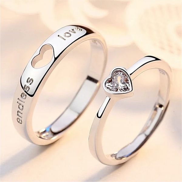 Wedding Rings 2-Piece Set: Zircon Heart Matching Couple Rings for Eternal Love, Perfect as Valentine's Day Jewelry for Women and Men