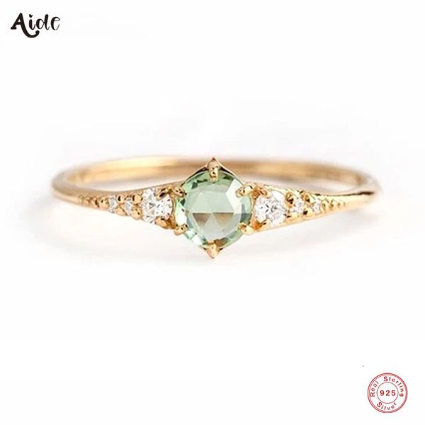 Wedding Rings Aide's 925 Sterling Silver ring with fresh mint green zircon, a minimalist and slim crystal design for women, stackable as finger jewelry 230714
