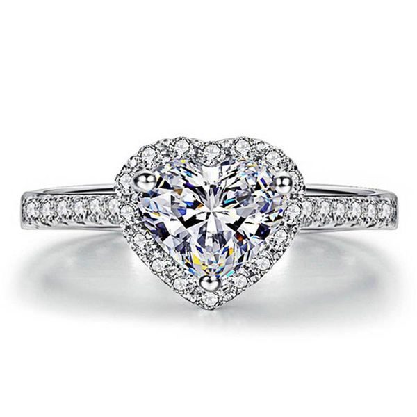 Wedding Rings Cute Sweet Heart Crystal Ring Stainless Steel Zircon Couple For Women Party Gifts Bijoux
