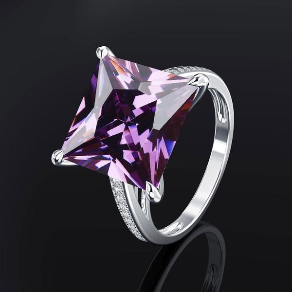 Wedding rings featuring large square cubic zirconia with synthetic amethyst, pink quartz, and citrine stones in 925 silver, perfect for women's party jewelry