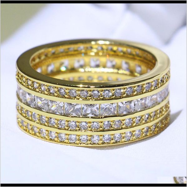 Wedding Rings Jewelrychoucong Classical Stunning Jewelry 925 Sier&Gold Fill Four Row 5A Cubic Zirconia Princess Cz Stack Engagement Band Rin

Rewritten:
Elegant 925 silver and gold-filled wedding ring featuring four rows of 5A cubic zirconia princess cut stones in a stackable engagement band design