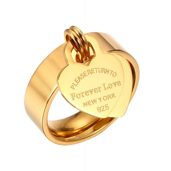 Wedding Rings Rose Gold Plated Stainless Steel Heart Charm Ring for Women Trendy Jewelry Gift in Multiple Sizes