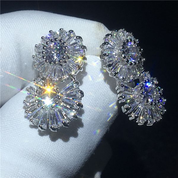 White gold filled princess cut 5A cubic zirconia dangle earrings for women, perfect for weddings and engagements