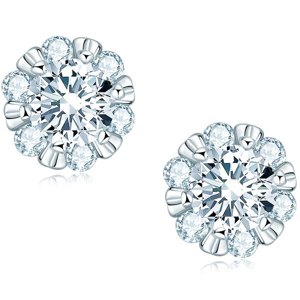 White gold plated 925 sterling silver earrings featuring 0.5 carat sparkling moissanite flower studs, a stylish unisex gift