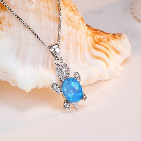 White gold-plated women's necklace featuring a cute turtle pendant with colorful gemstones, perfect as a gift