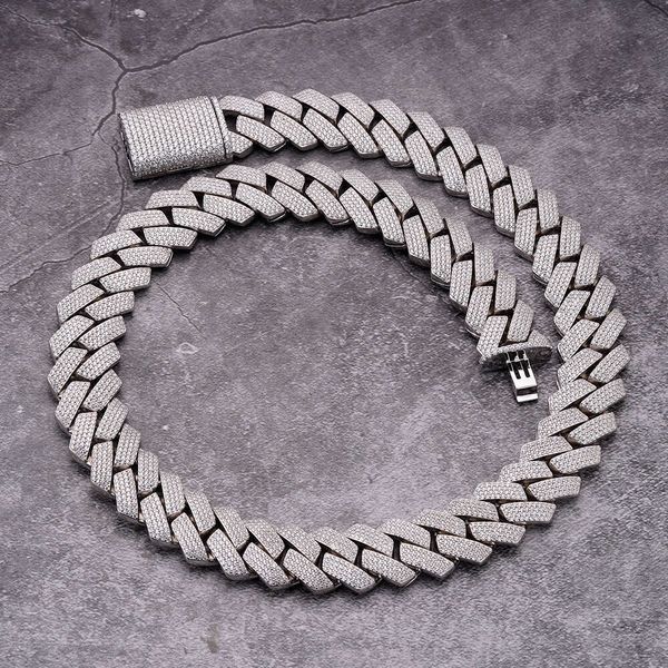 Wholesale Cuban Link Chain Necklace Custom Vvs Moissanite Diamond 925 Sterling Silver Hip Hop Baguette Iced Out Cuban Chain