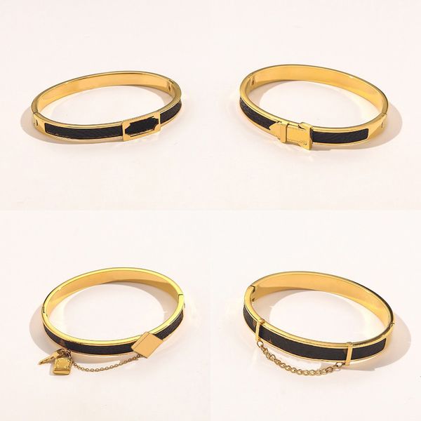 Wholesale Fashion Bracelets Women Bangle Designer Lucky Jewelry Faux Leather 18K Gold Plated Stainless steel Bracelet Womens Wedding Gifts C