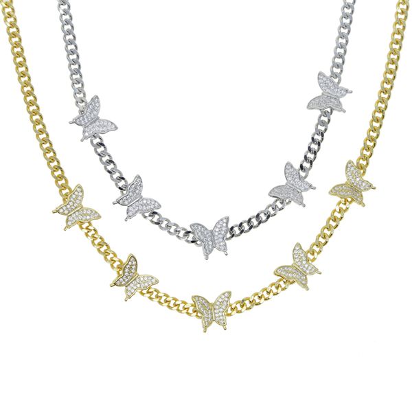 Wholesale trendy butterfly charm chokers in gold and silver plating, stylish Cuban chain necklaces for women's punk fashion jewelry