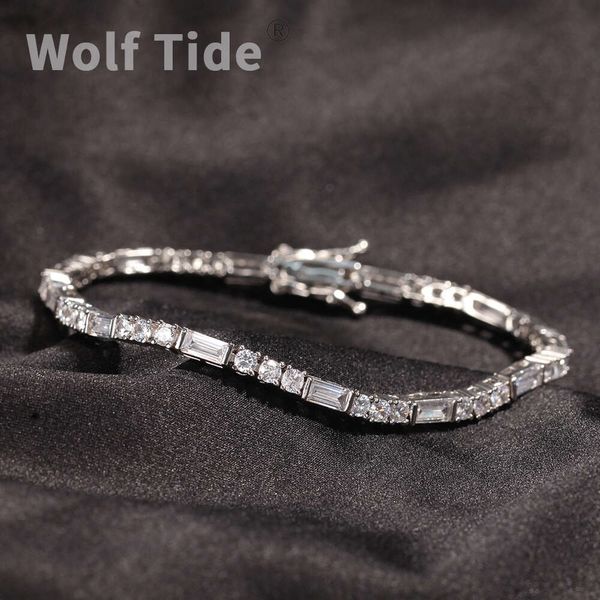 Wolf Tide's 3mm sparkling CZ tennis bracelet features baguette and round/square cubic zirconia stones for a fully iced-out hip hop jewelry look