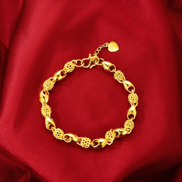 Women's 3D gold-plated beaded bracelet with yellow gold strands, stylish unisex accessory NJGB064