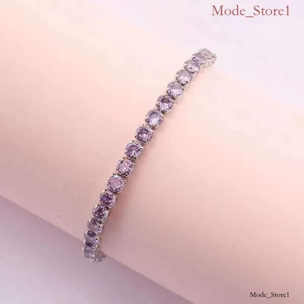 Women's and men's blue emerald pink cubic zirconia hip hop gold-plated jewelry featuring a single row of 4mm crystal tennis bracelet 522