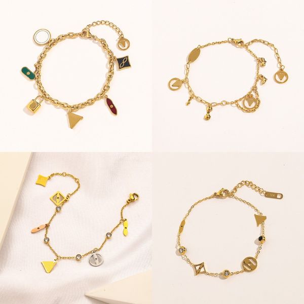 Women's designer luxury bracelet with gold plating, trendy chain featuring floral lock pendant and diamond charms