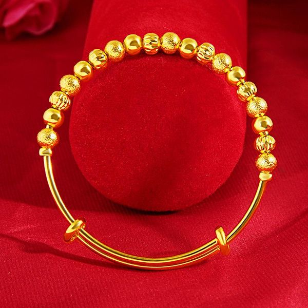 Women's fashion bracelet with push-pull transfer beads in sand gold and copper plating, adjustable size