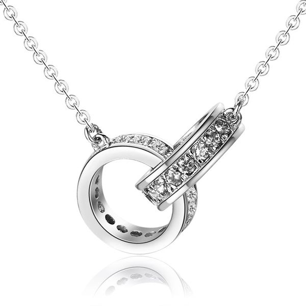 Women's gold and diamond Saturn necklace by jewelry designers, silver plated neck ornament in 925 sterling silver