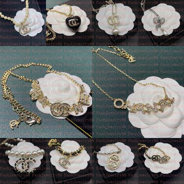 Women's high-end designer necklace featuring a double-letter pendant, crafted with 18K gold plating, crystal pearls, and rhinestones, perfect for weddings and parties