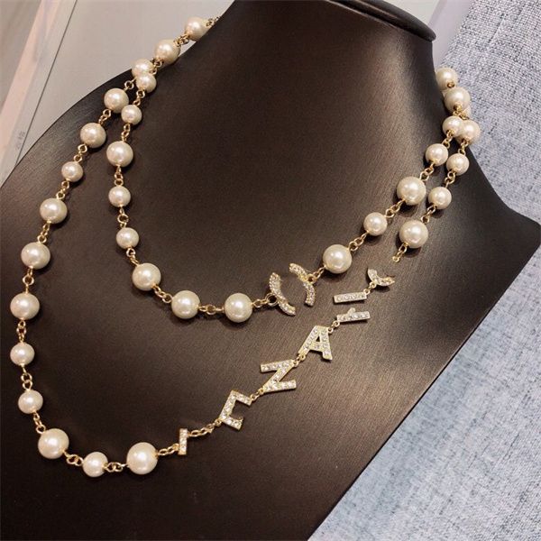 Women's luxury C logo pearl choker and long pendant necklaces for autumn and winter by ccity brand jewelry designer