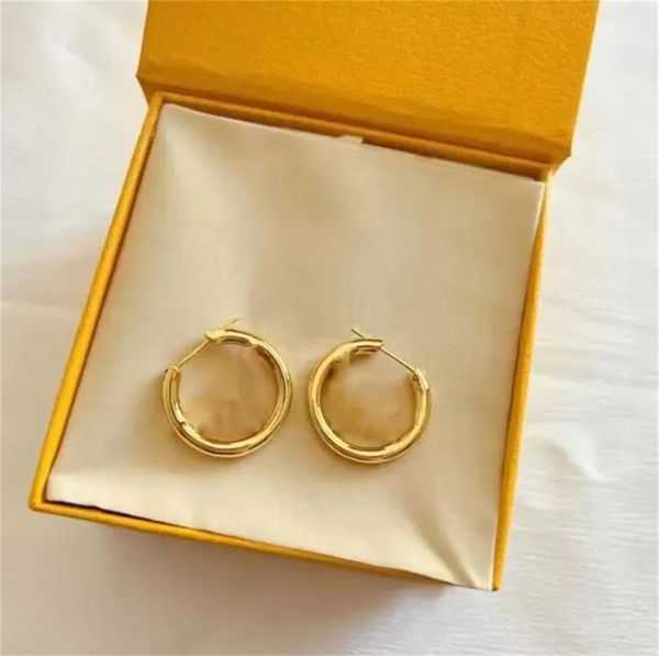 Women's Premium Gold Diamond Hoop Earrings with Designer Studs, Luxury Brand Letter Design, Fashion Jewelry in Gift Box