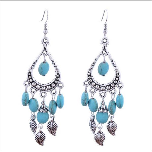 Women's Tibetan silver turquoise charm earrings, a stylish national-inspired DIY fashion gift
