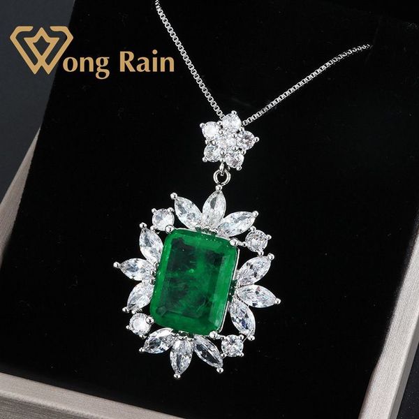 Wong Rain Vintage's elegant 925 sterling silver pendant necklace features a stunning created moissanite emerald gemstone, perfect for weddings and fine jewelry wholesale