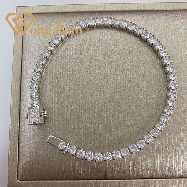 Wong Rain's 925 sterling silver bangle features 3mm moissanite stones, perfect for weddings and fine jewelry wholesale