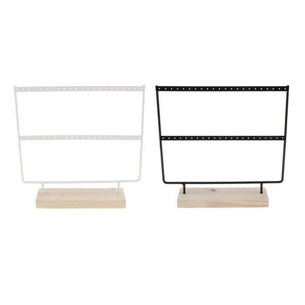 Wooden 2-tier jewelry organizer with 44 compartments for earrings, necklaces, and accessories