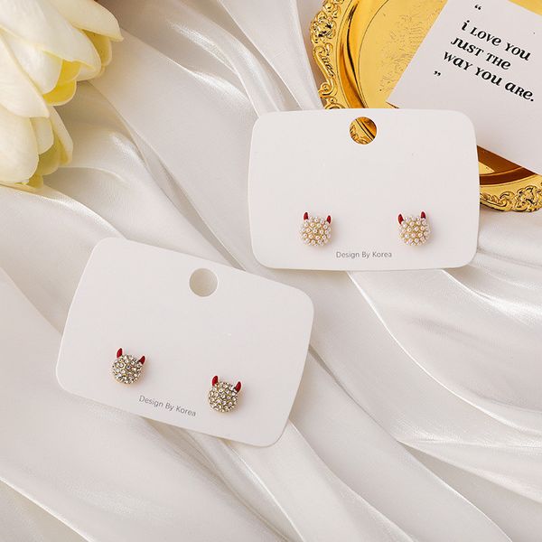 Year of the Ox Earrings with Pearl and Rhinestone Horn, Cute Korean-Style Personalized Design
