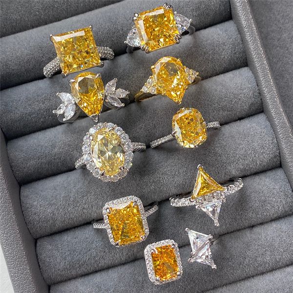 yellow diamond designer ring for women in 925 sterling silver with 5A zirconia square wedding and heart-shaped engagement rings, luxury jewelry for mothers
