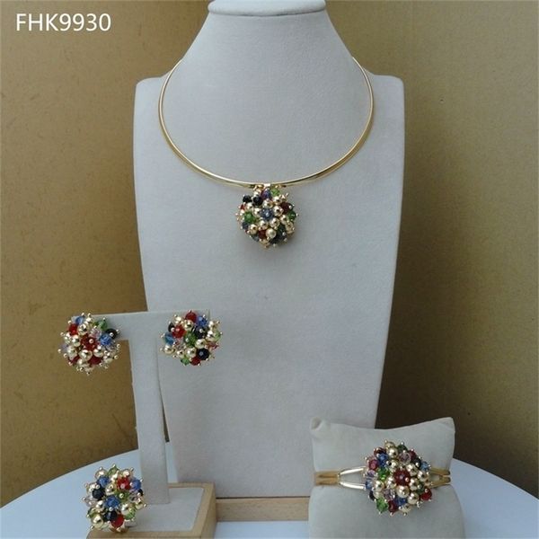Yuminglai African-inspired multi-color jewelry set for women, Dubai-style fashion accessories FHK9930
